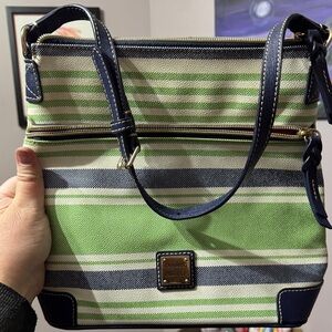 Dooney & Bourke Green and Navy Striped Crossbody Bag